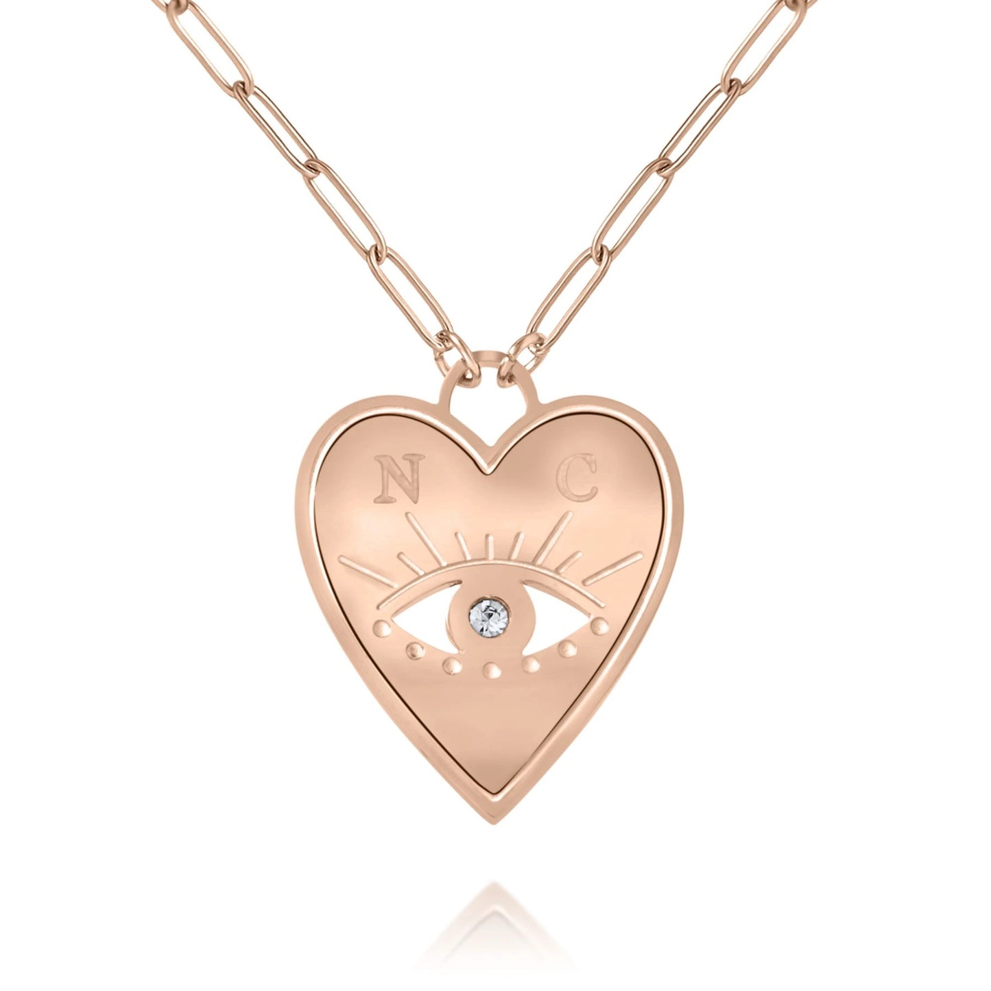Collier Cœur Personnalisé avec Œil Porte-Bonheur et Pierre