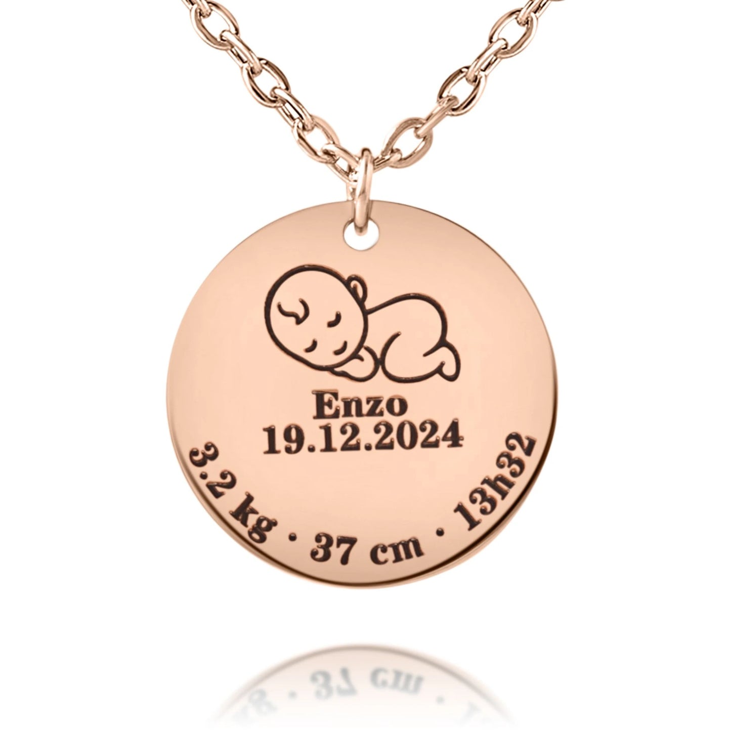 Collier Personnalisé avec Détails de Naissance – Gravure Bébé