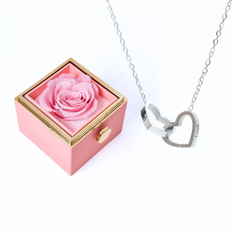 Coffret Rose Éternelle & Collier Personnalisé