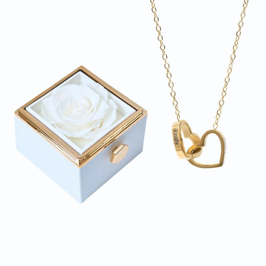 Coffret Rose Éternelle & Collier Personnalisé