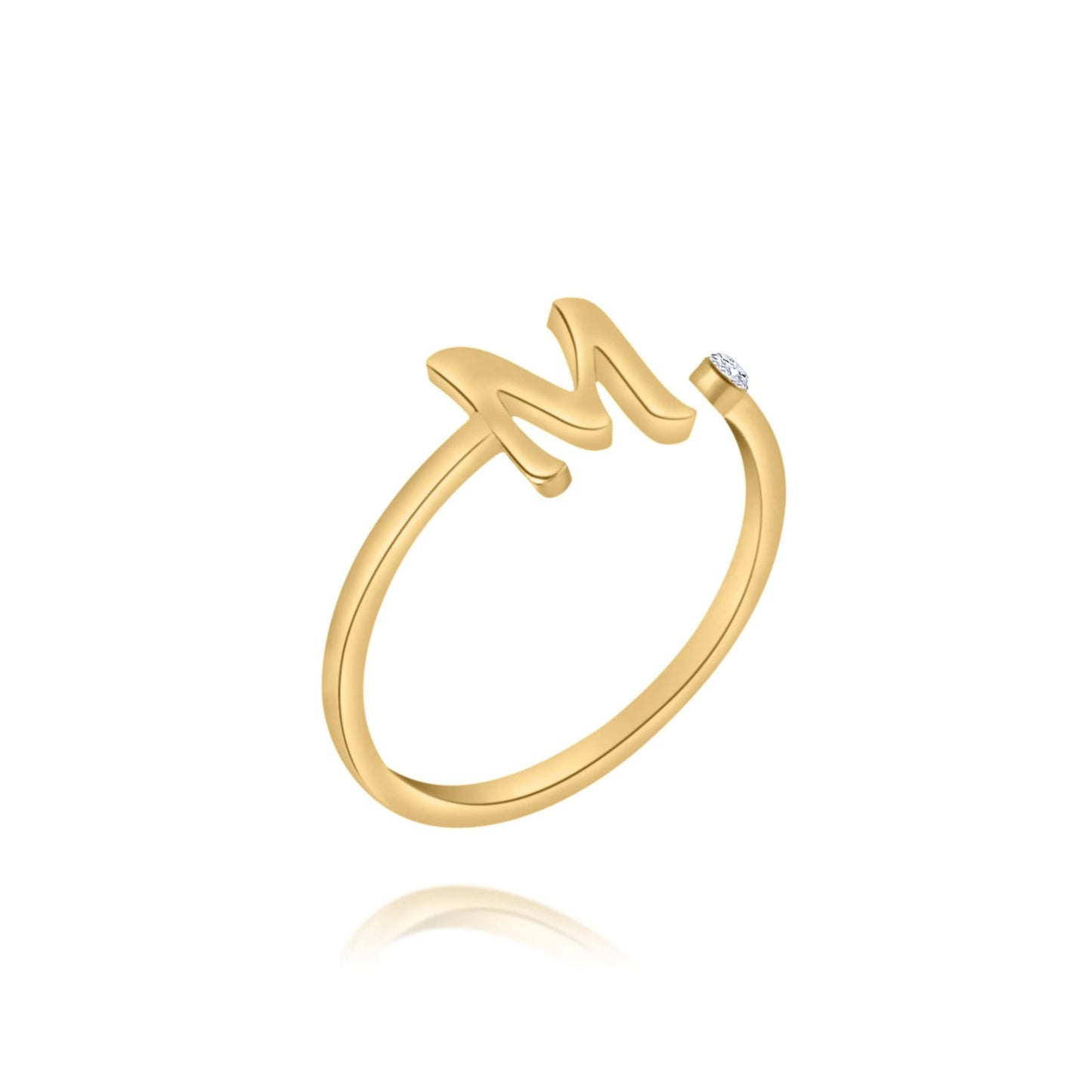 Bague Personnalisée Initiale Ouverte avec Pierre de Naissance