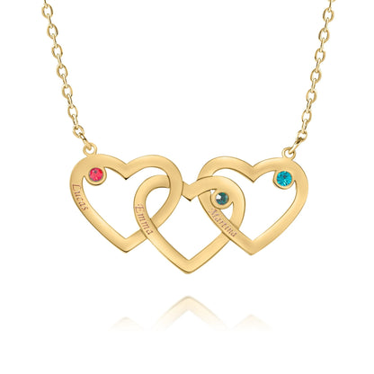 Collier Coeur Triple Personnalisé et Pierre de Naissance