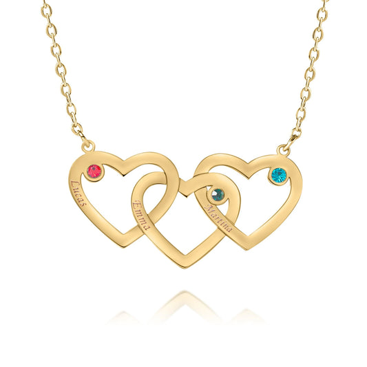 Collar Triple Corazón Personalizado con Piedra de Nacimiento