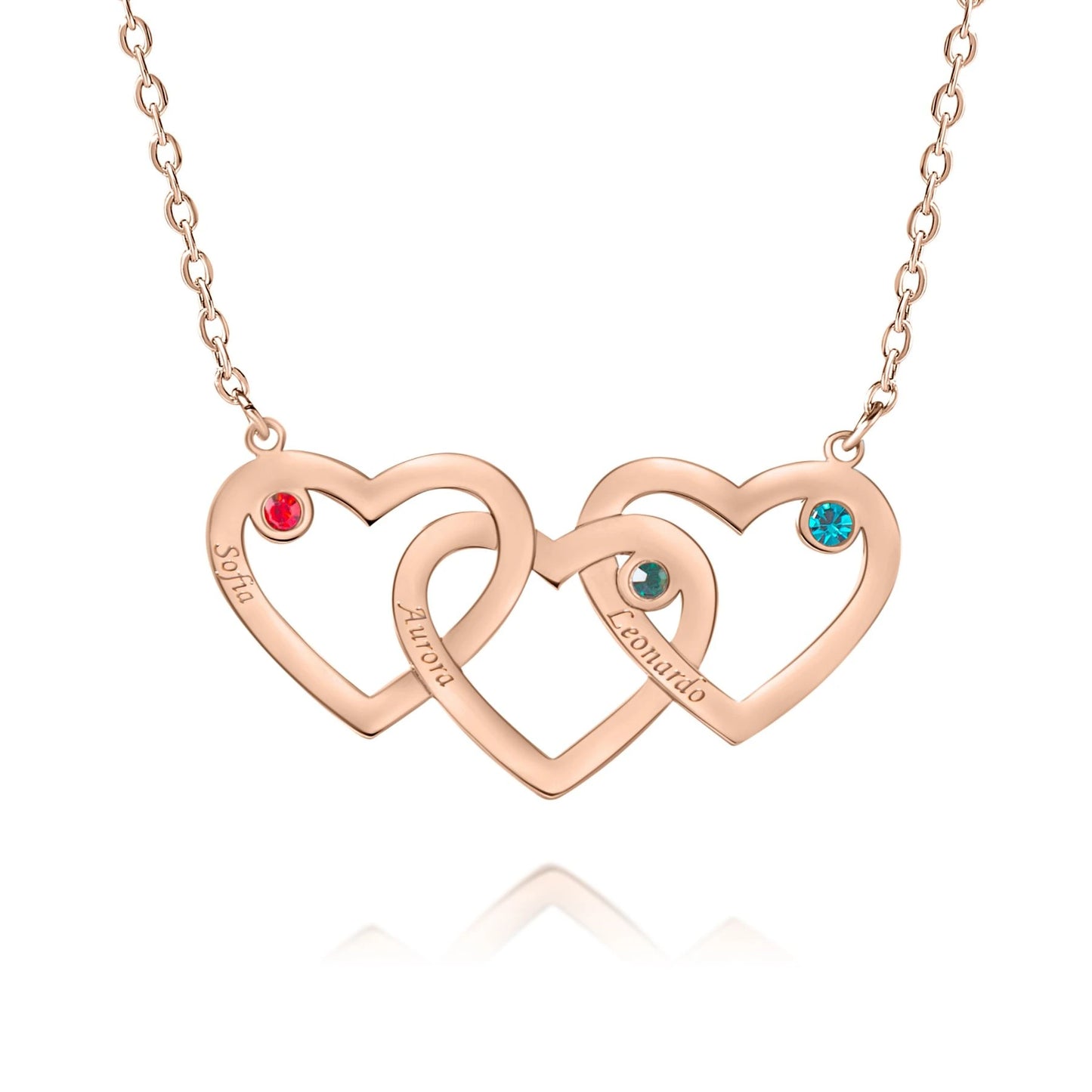 Collier Coeur Triple Personnalisé et Pierre de Naissance