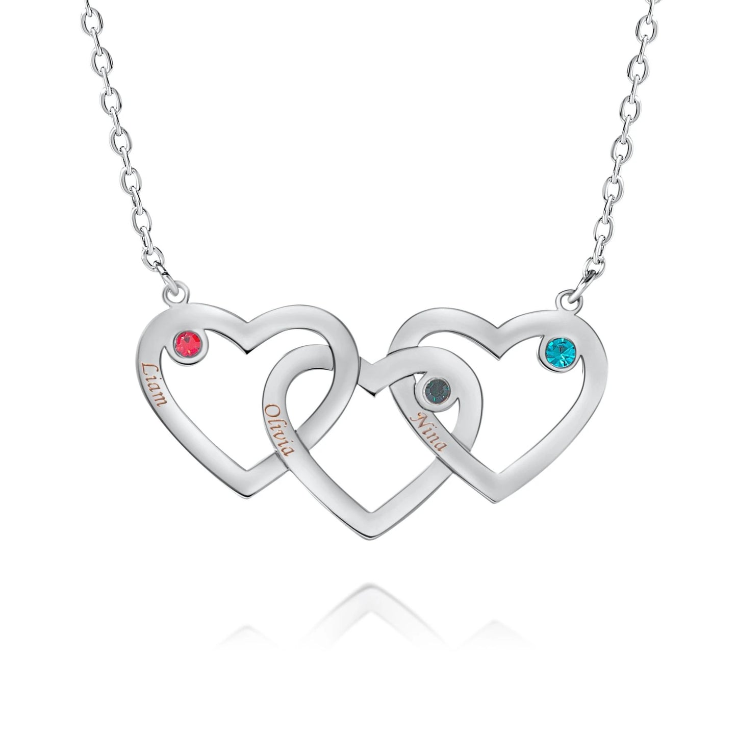 Collier Coeur Triple Personnalisé et Pierre de Naissance