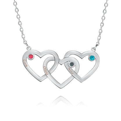 Collier Coeur Triple Personnalisé et Pierre de Naissance
