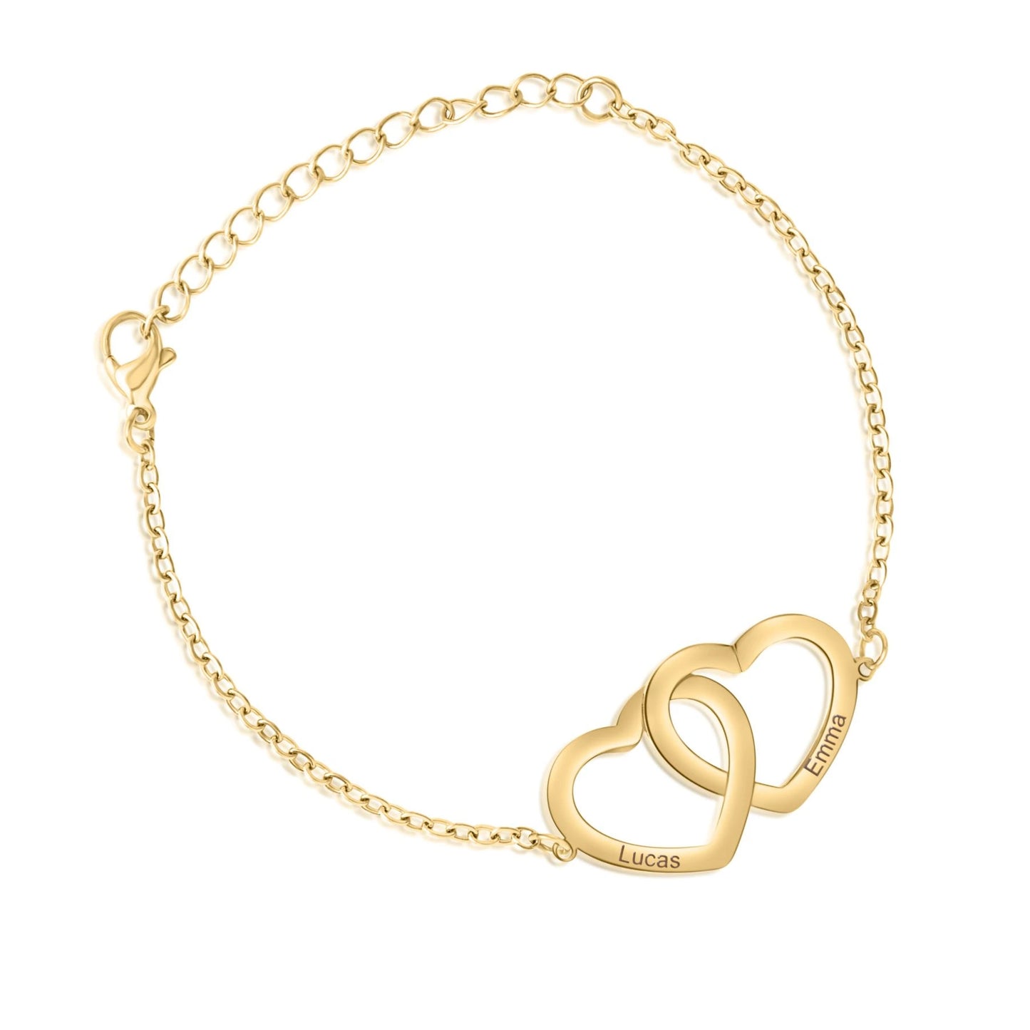 Bracelet Personnalisé à Deux Cœurs Entrelacés