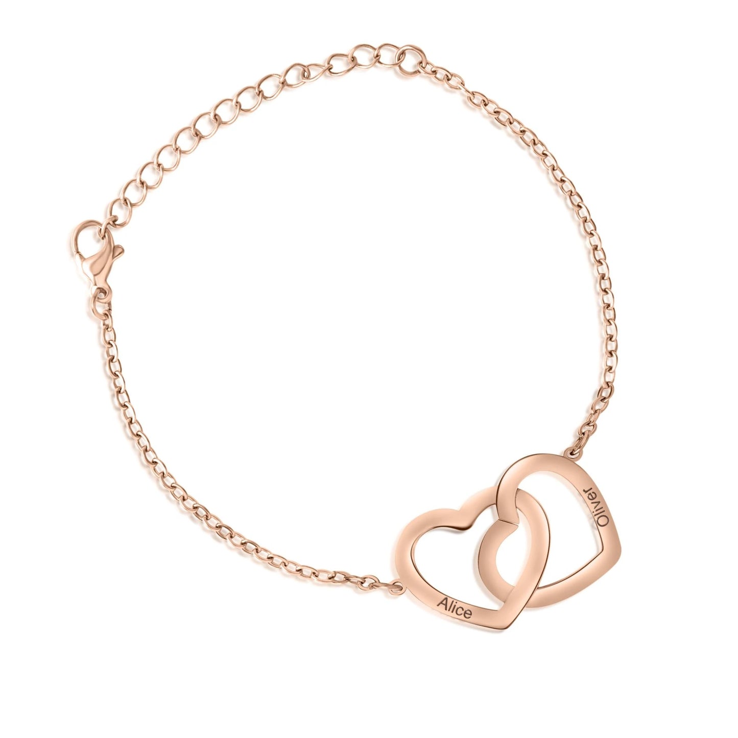 Bracelet Personnalisé à Deux Cœurs Entrelacés
