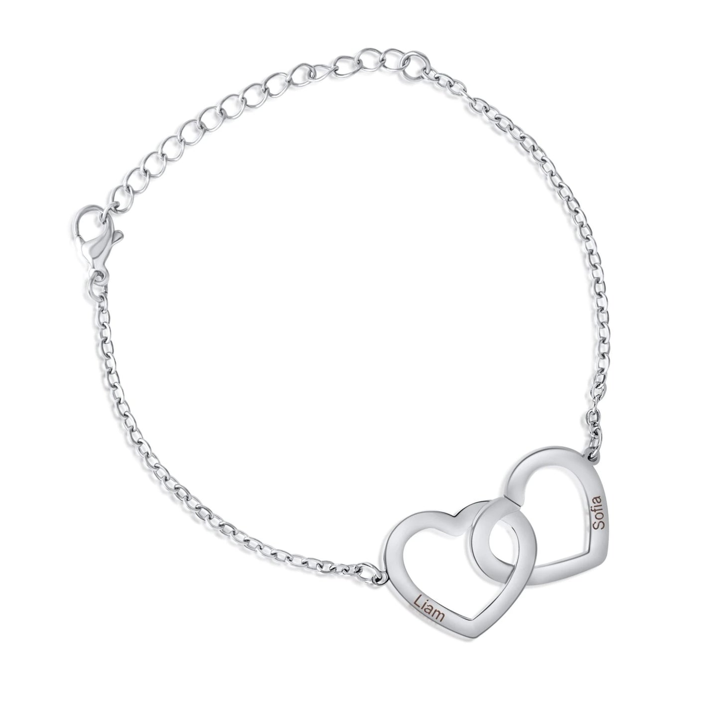 Bracelet Personnalisé à Deux Cœurs Entrelacés