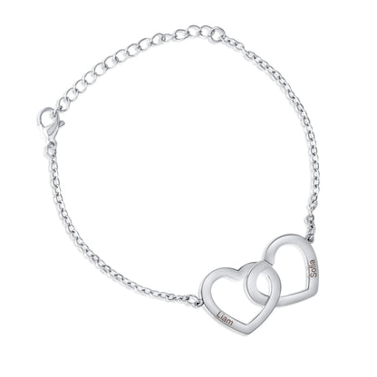 Bracelet Personnalisé à Deux Cœurs Entrelacés