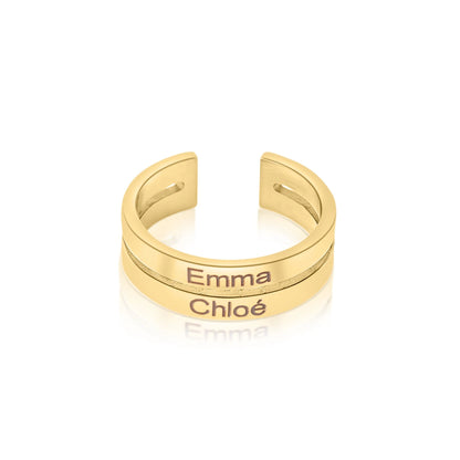Open Ring met Twee Namen Gepersonaliseerd