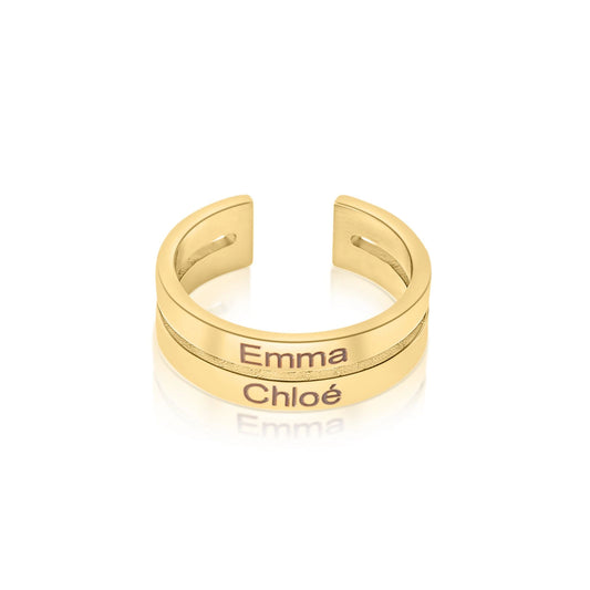 Bague Ouverte Personnalisée avec Deux Prénoms