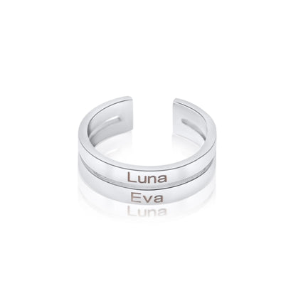 Open Ring met Twee Namen Gepersonaliseerd