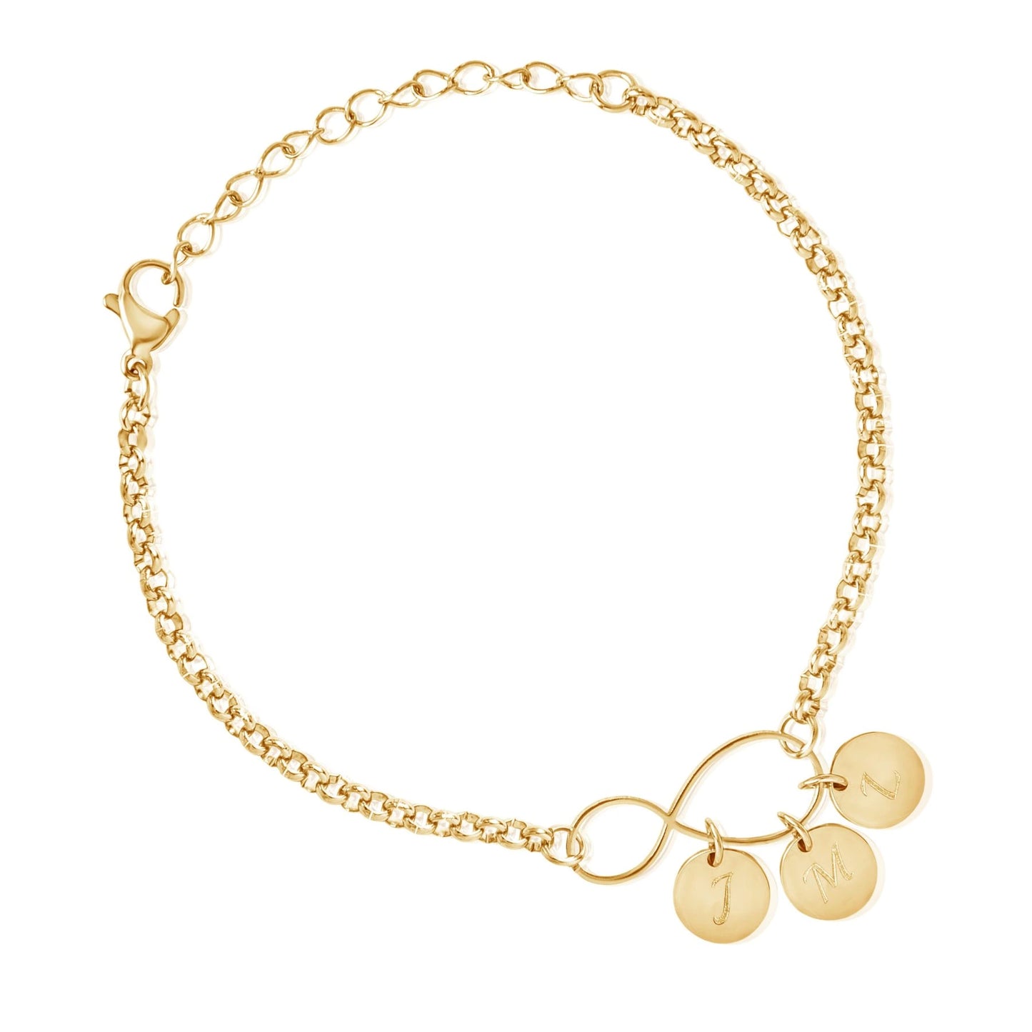 Bracelet Infini Avec Initiales Charms Personnalisé