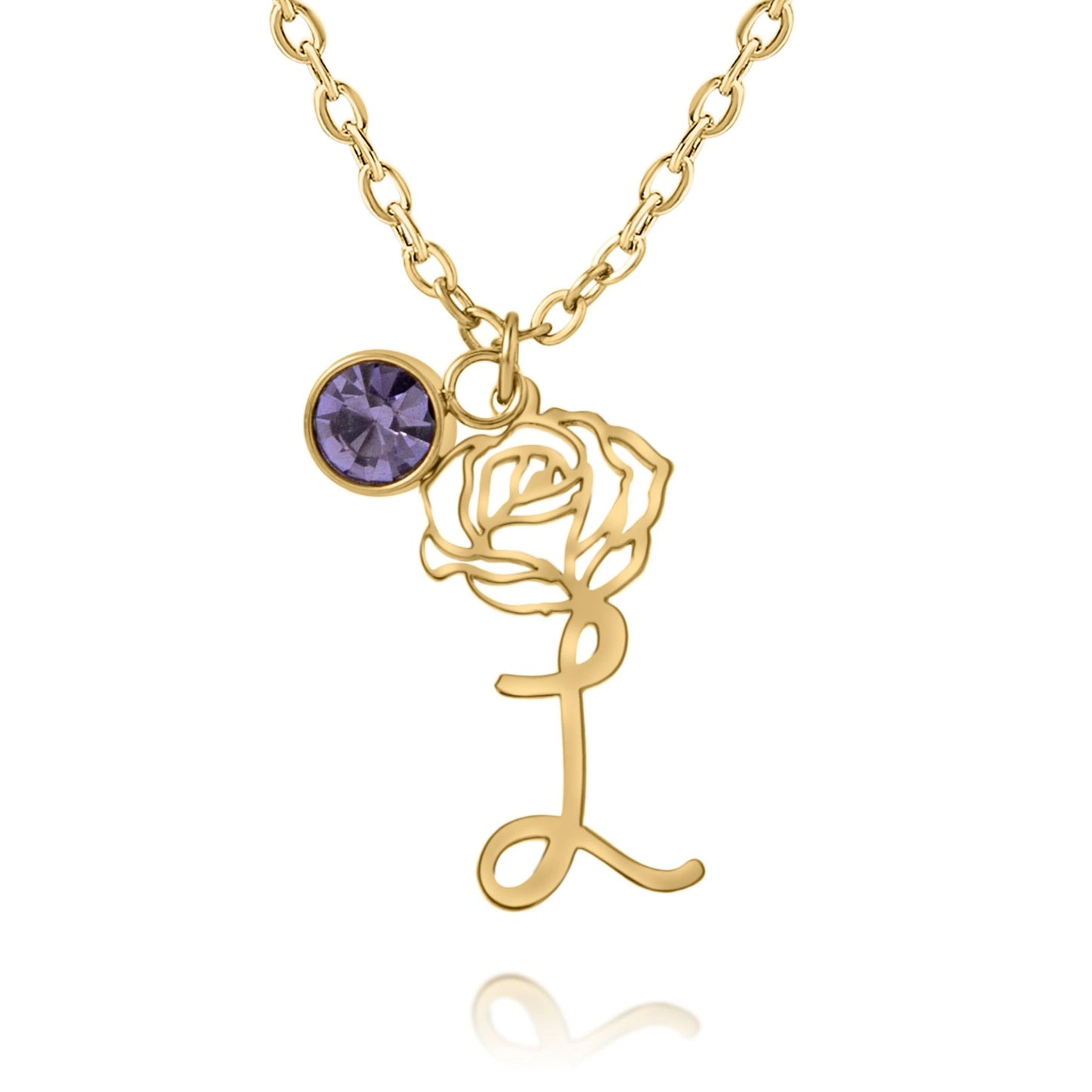 Collier Fleur Gravé avec Pierre de Naissance Personnalisé