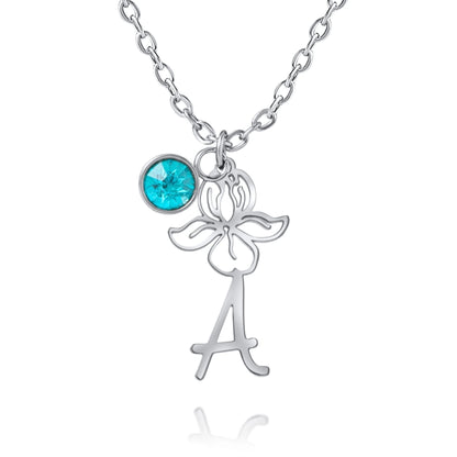 Collier Fleur Gravé avec Pierre de Naissance Personnalisé
