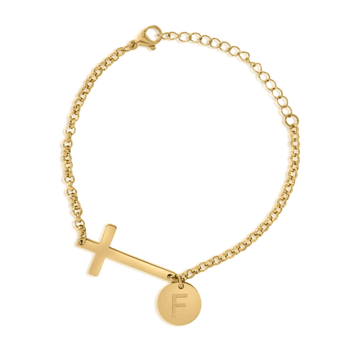 Bracelet Croix Personnalisée avec Initiale Gravée