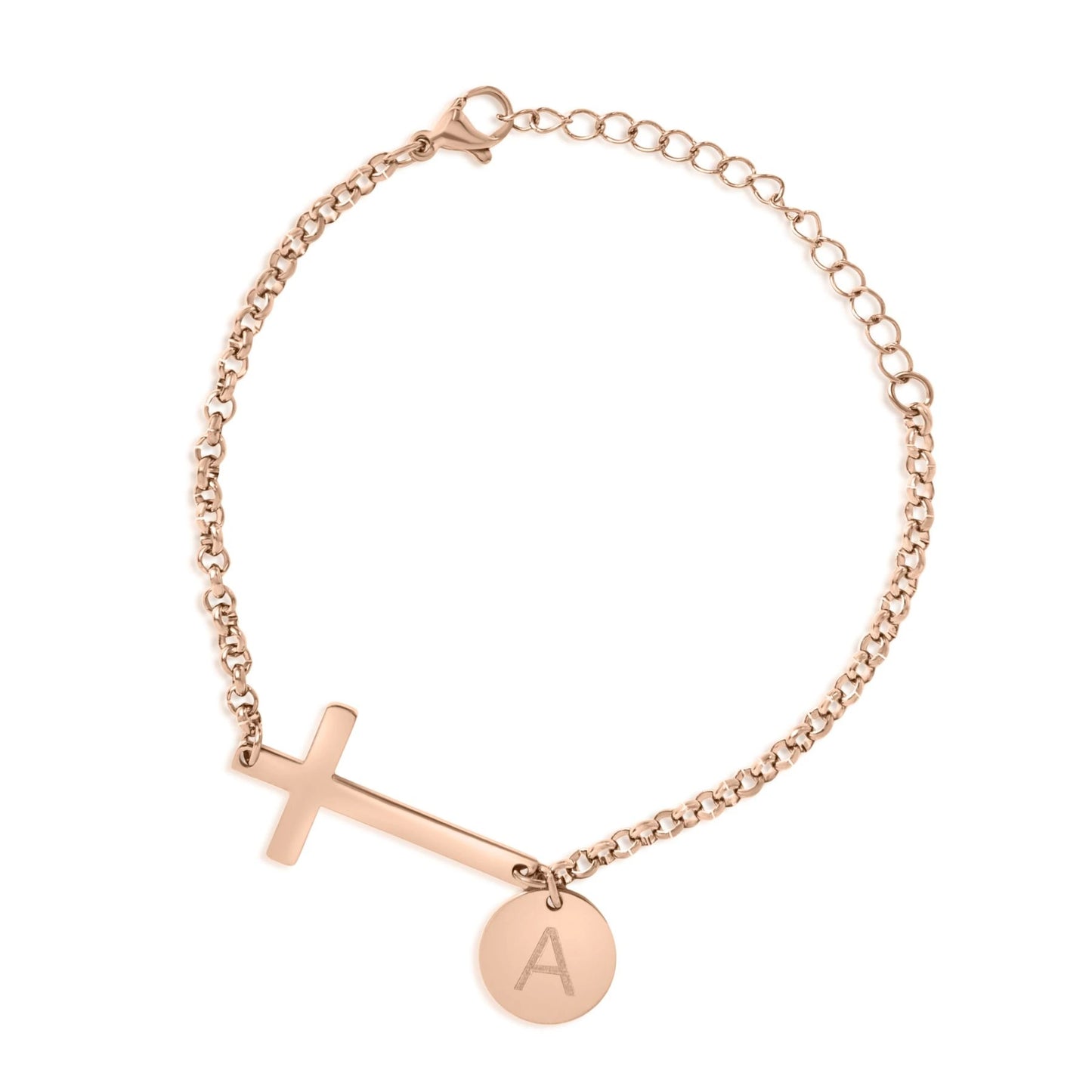 Bracelet Croix Personnalisée avec Initiale Gravée