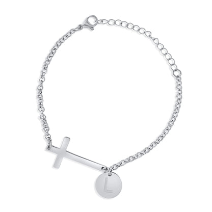 Bracelet Croix Personnalisée avec Initiale Gravée