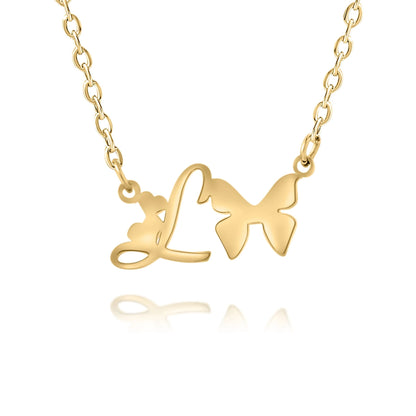 Collier Initiale Personnalisé Papillon et Coeur