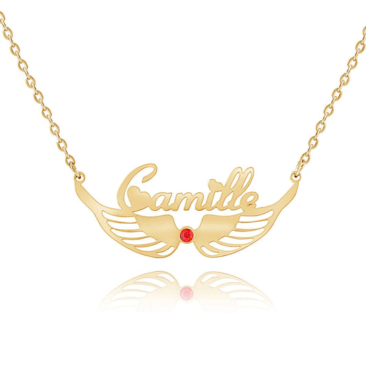 Collier Prénom et Ailes avec Pierre de Naissance