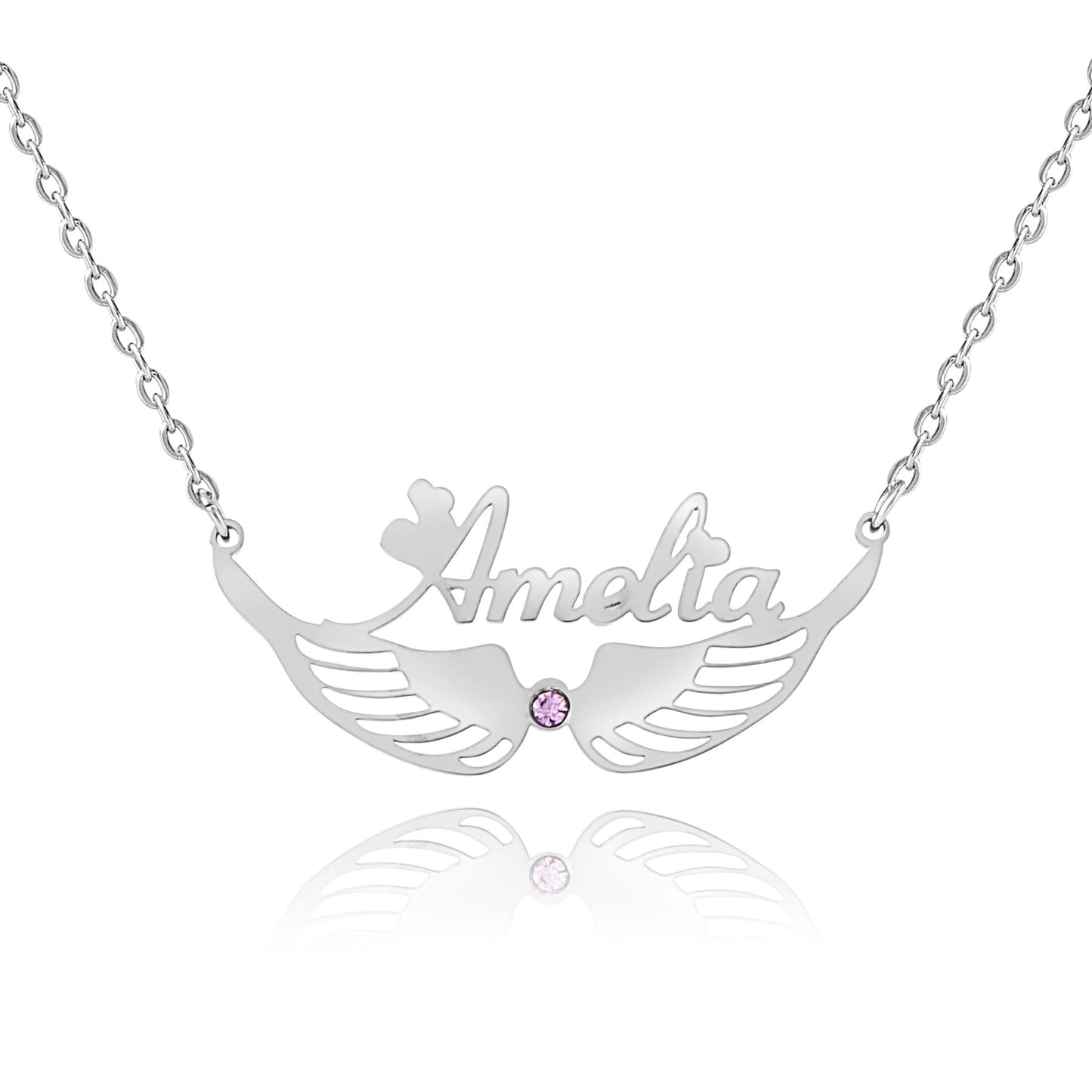 Collier Prénom et Ailes avec Pierre de Naissance