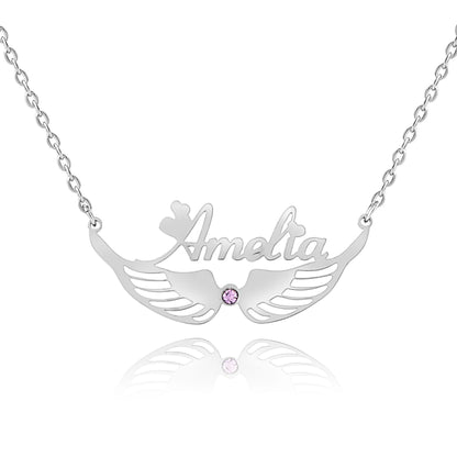 Collier Prénom et Ailes avec Pierre de Naissance