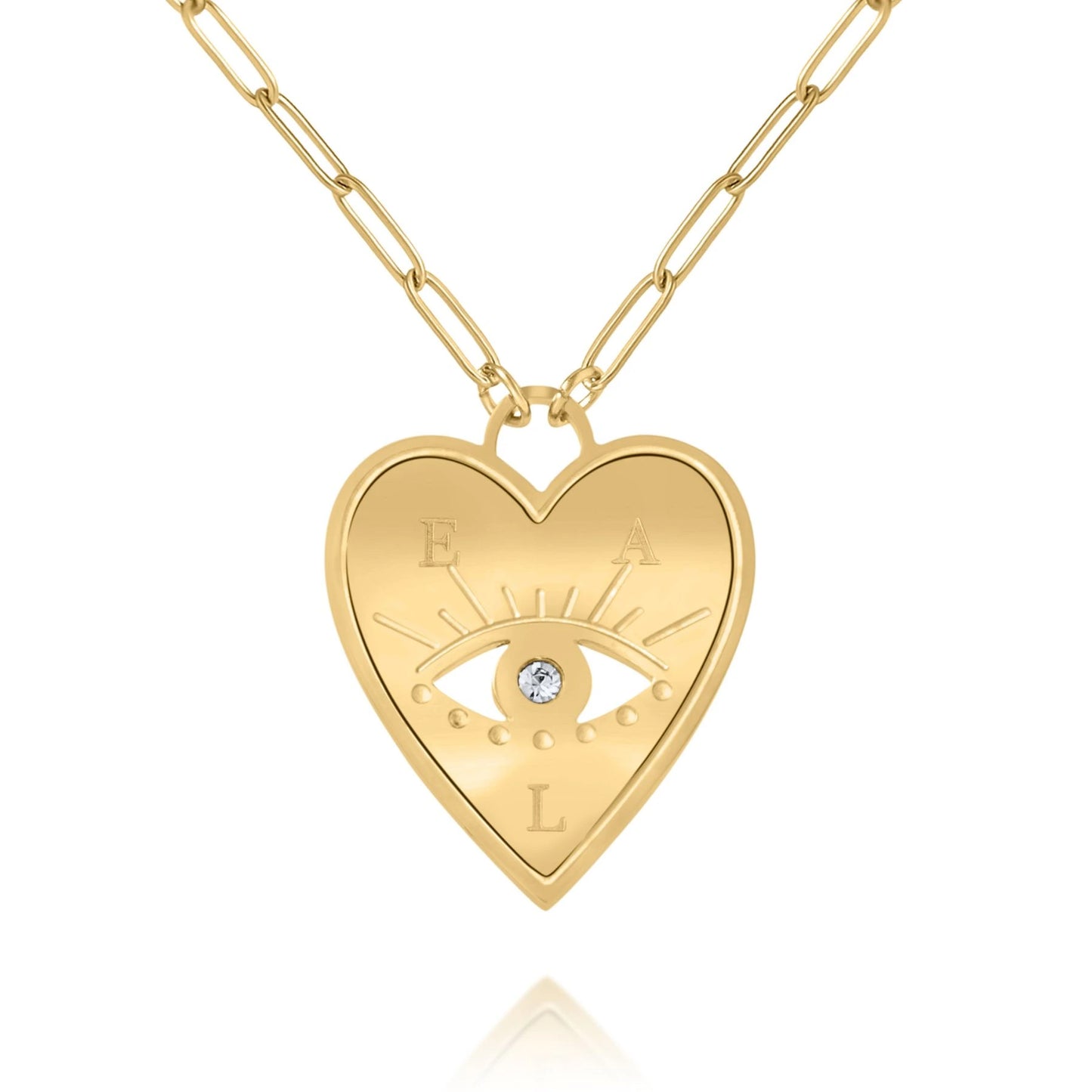 Collier Cœur Personnalisé avec Œil Porte-Bonheur et Pierre