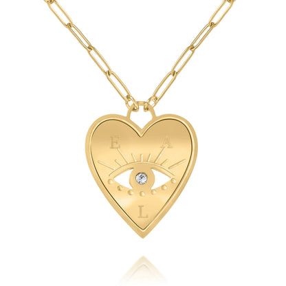Collier Cœur Personnalisé avec Œil Porte-Bonheur et Pierre