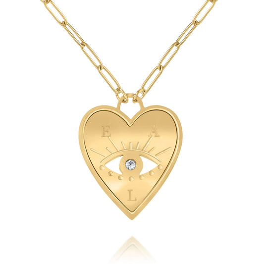 Collar Corazón con Ojo Protector y Piedra Personalizado