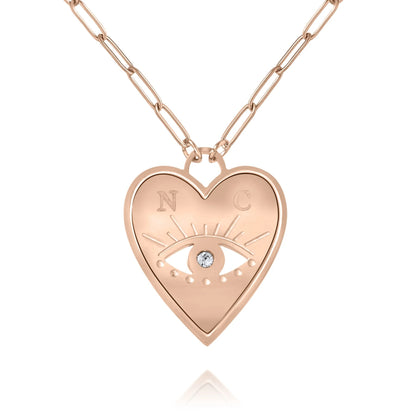 Collier Cœur Personnalisé avec Œil Porte-Bonheur et Pierre