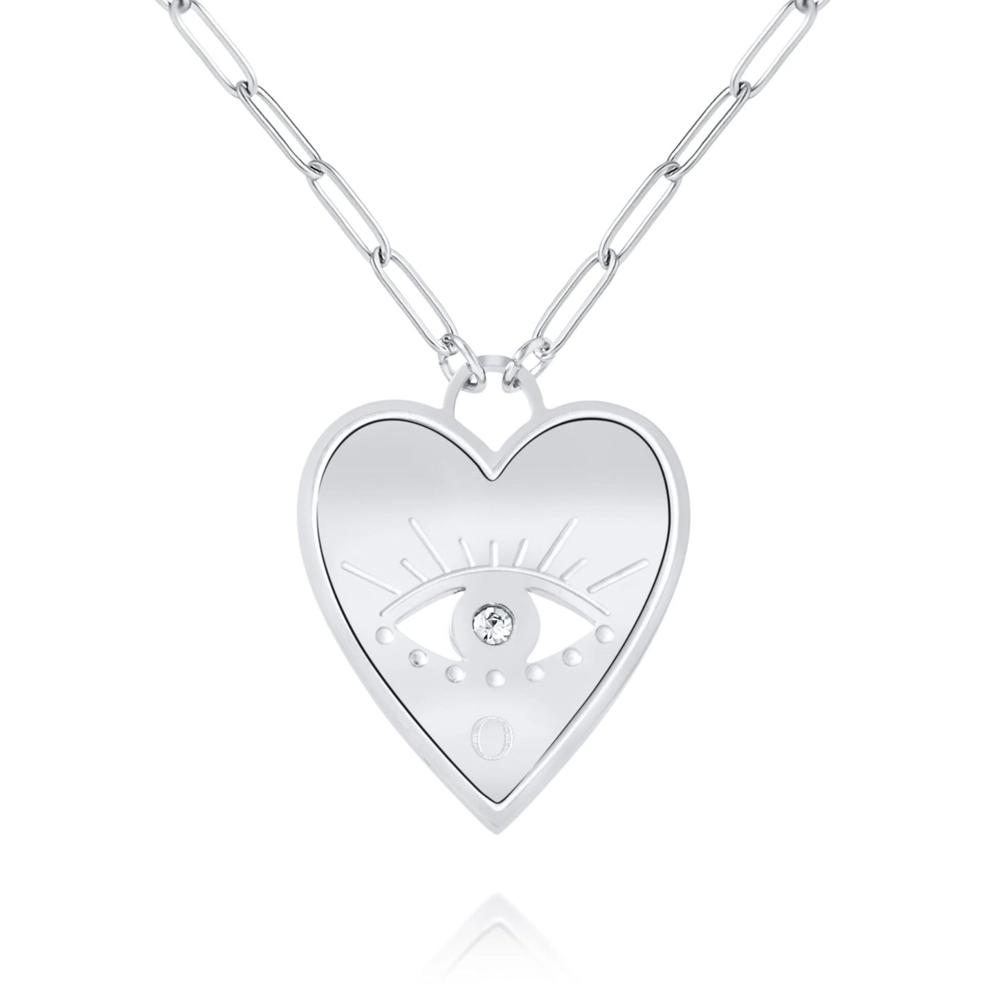 Collier Cœur Personnalisé avec Œil Porte-Bonheur et Pierre
