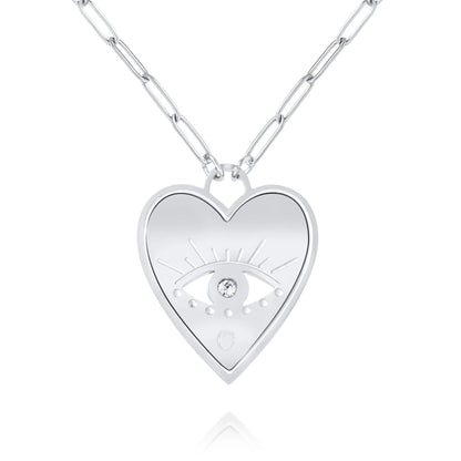 Collier Cœur Personnalisé avec Œil Porte-Bonheur et Pierre