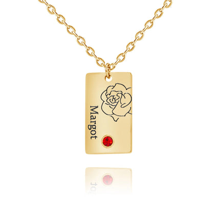 Namensanhänger mit Blume & Geburtsstein Personalisiert