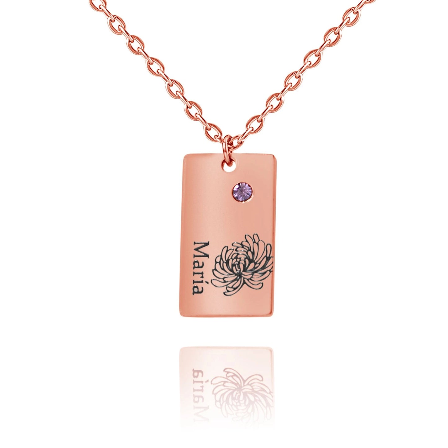 Namensanhänger mit Blume & Geburtsstein Personalisiert