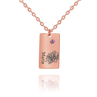 Namensanhänger mit Blume & Geburtsstein Personalisiert