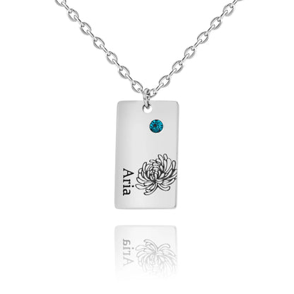Namensanhänger mit Blume & Geburtsstein Personalisiert