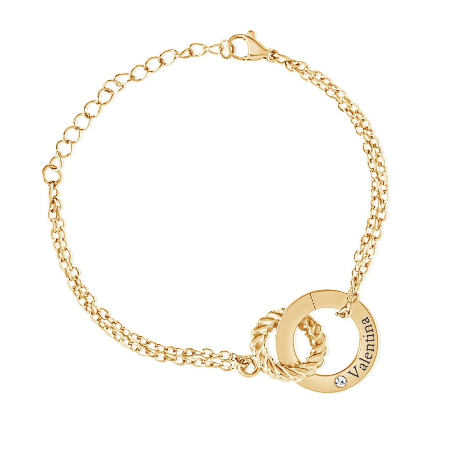 Bracelet Cercle Gravé avec Anneau Torsadé & Cristal