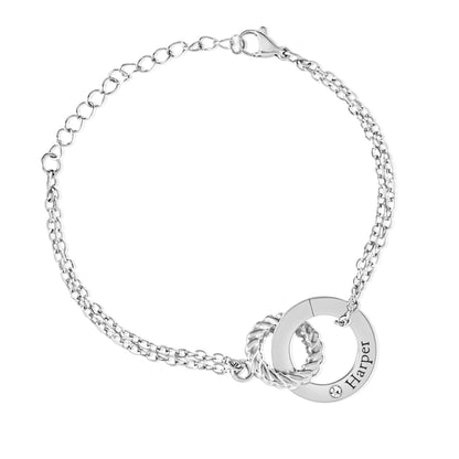 Bracelet Cercle Gravé avec Anneau Torsadé & Cristal