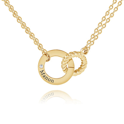 Collier Cercle Gravé avec Anneau Torsadé & Cristal