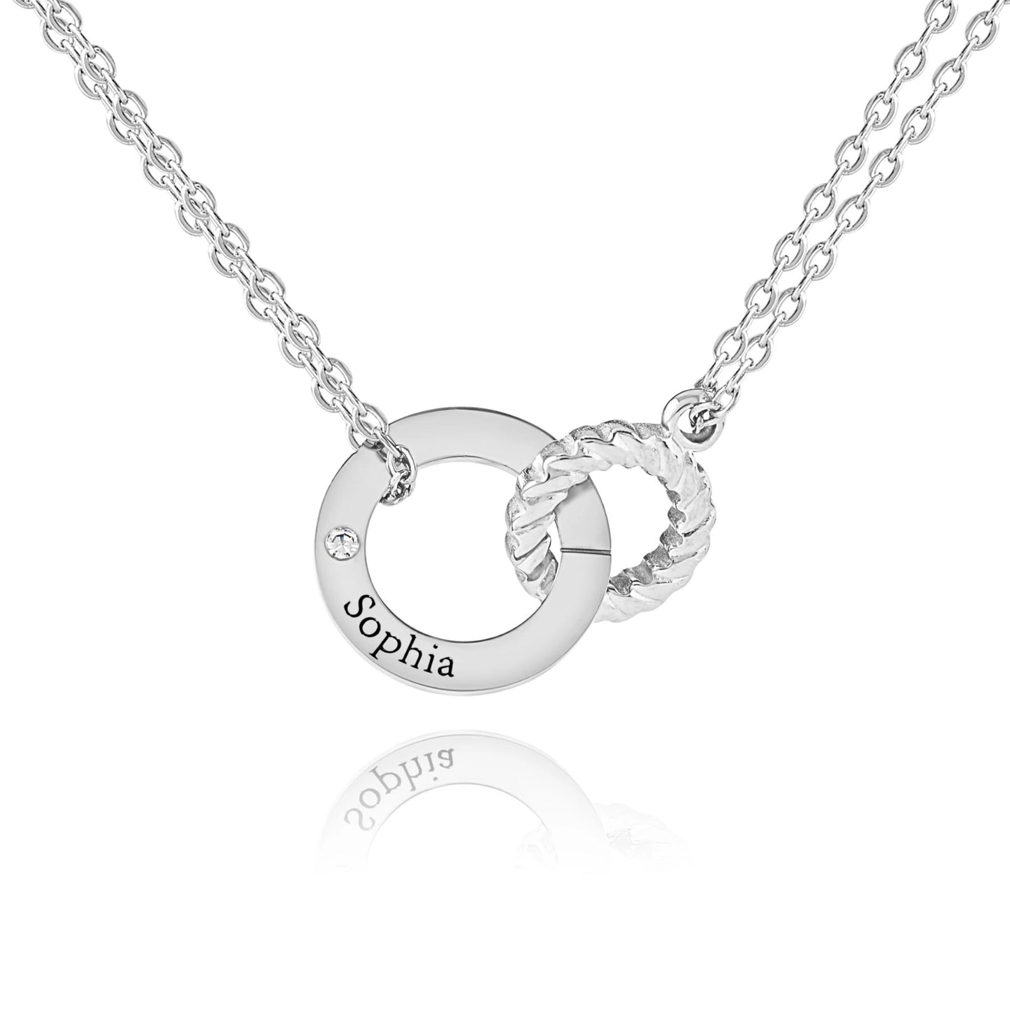 Collier Cercle Gravé avec Anneau Torsadé & Cristal