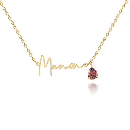 Collier Prénom Vertical Personnalisé avec Pierre de Naissance