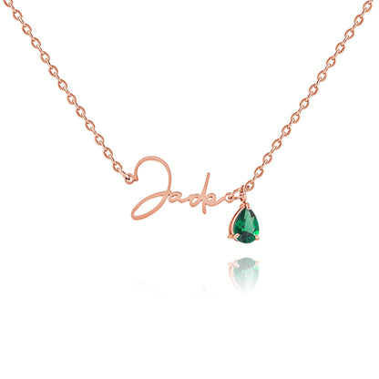 Collier Prénom Vertical Personnalisé avec Pierre de Naissance