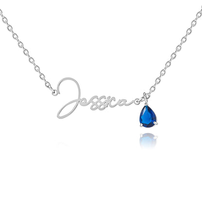 Collier Prénom Vertical Personnalisé avec Pierre de Naissance