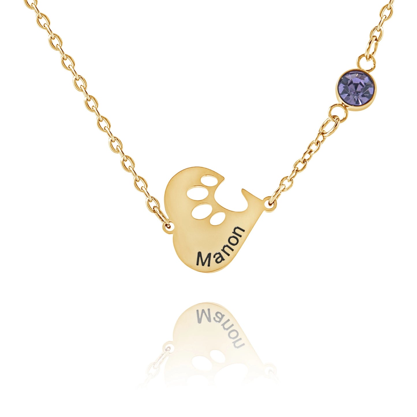 Collier Cœur avec Empreinte Gravée et Pierres de Naissance