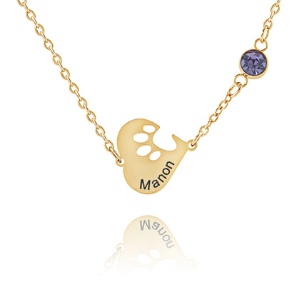 Collier Cœur avec Empreinte Gravée et Pierres de Naissance