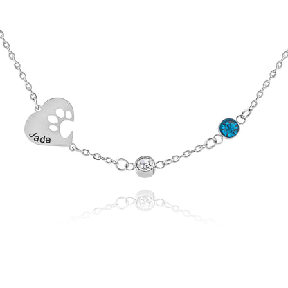 Collier Cœur avec Empreinte Gravée et Pierres de Naissance