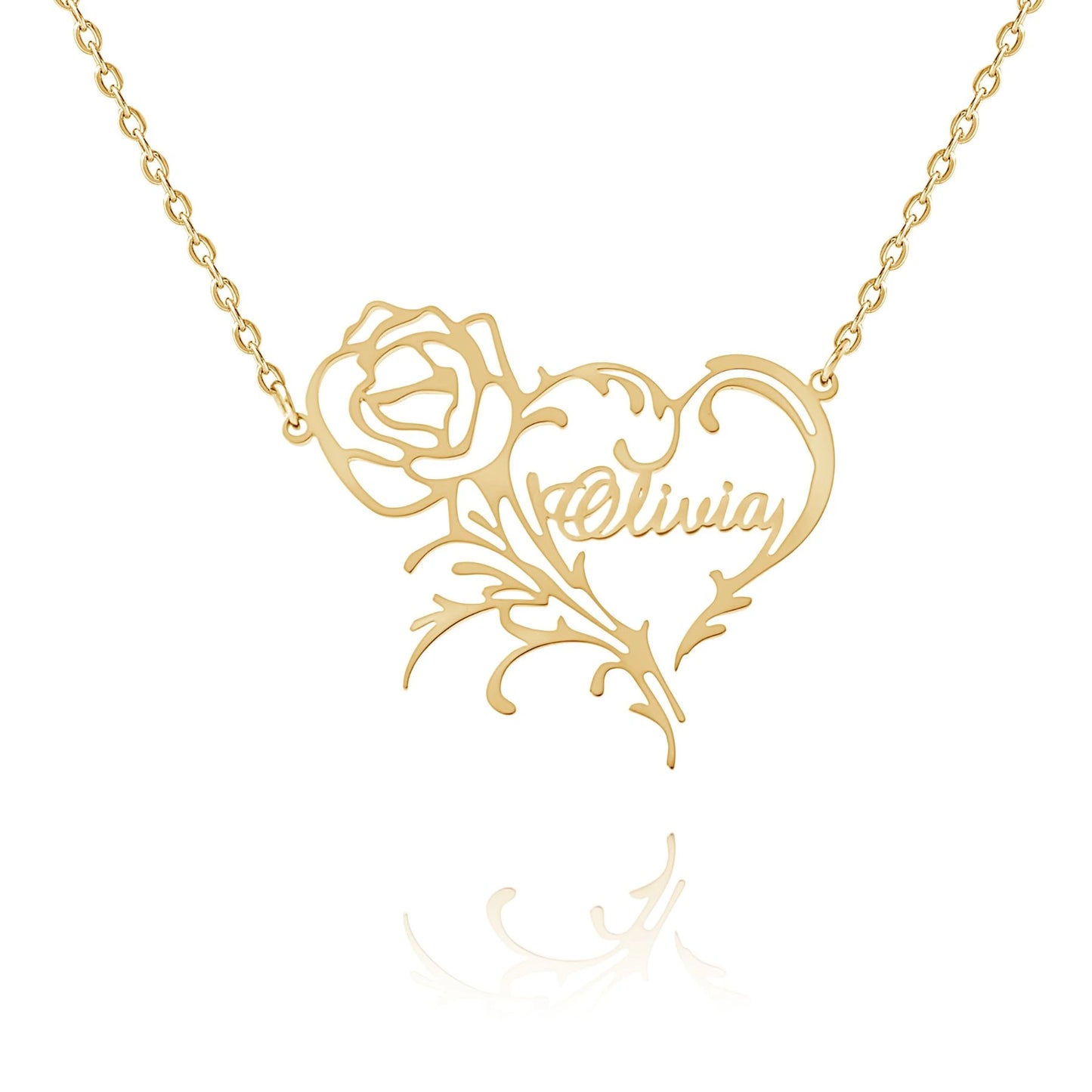 Herz Halskette mit Rose & Namen Personalisiert