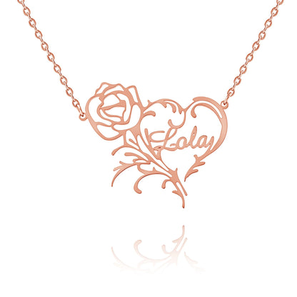 Herz Halskette mit Rose & Namen Personalisiert