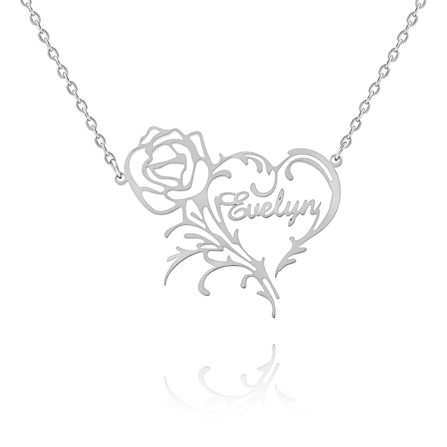 Herz Halskette mit Rose & Namen Personalisiert
